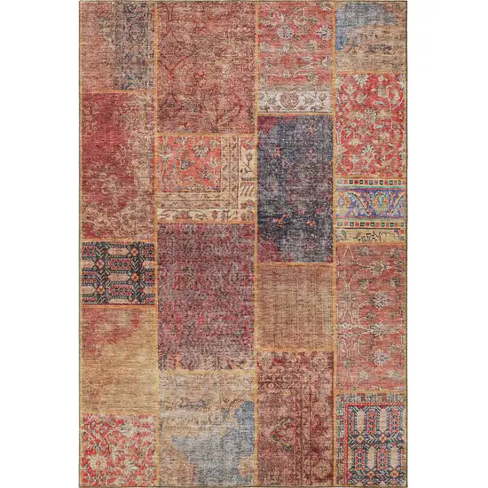 Red Blue And Gold Patchwork Washable Area Rug With UV Protection Photo 4