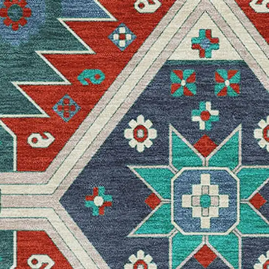 Red Blue And Green Southwestern Washable Area Rug With UV Protection Photo 2