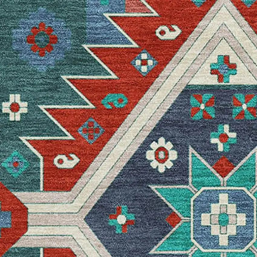 Red Blue And Green Southwestern Washable Area Rug With UV Protection Photo 2