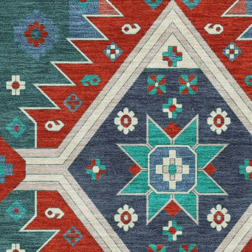 Red Blue And Green Southwestern Washable Area Rug With UV Protection Photo 3