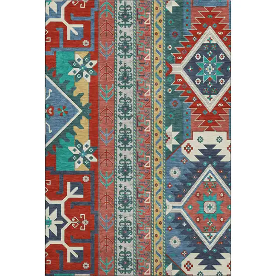 Red Blue And Green Southwestern Washable Area Rug With UV Protection Photo 1