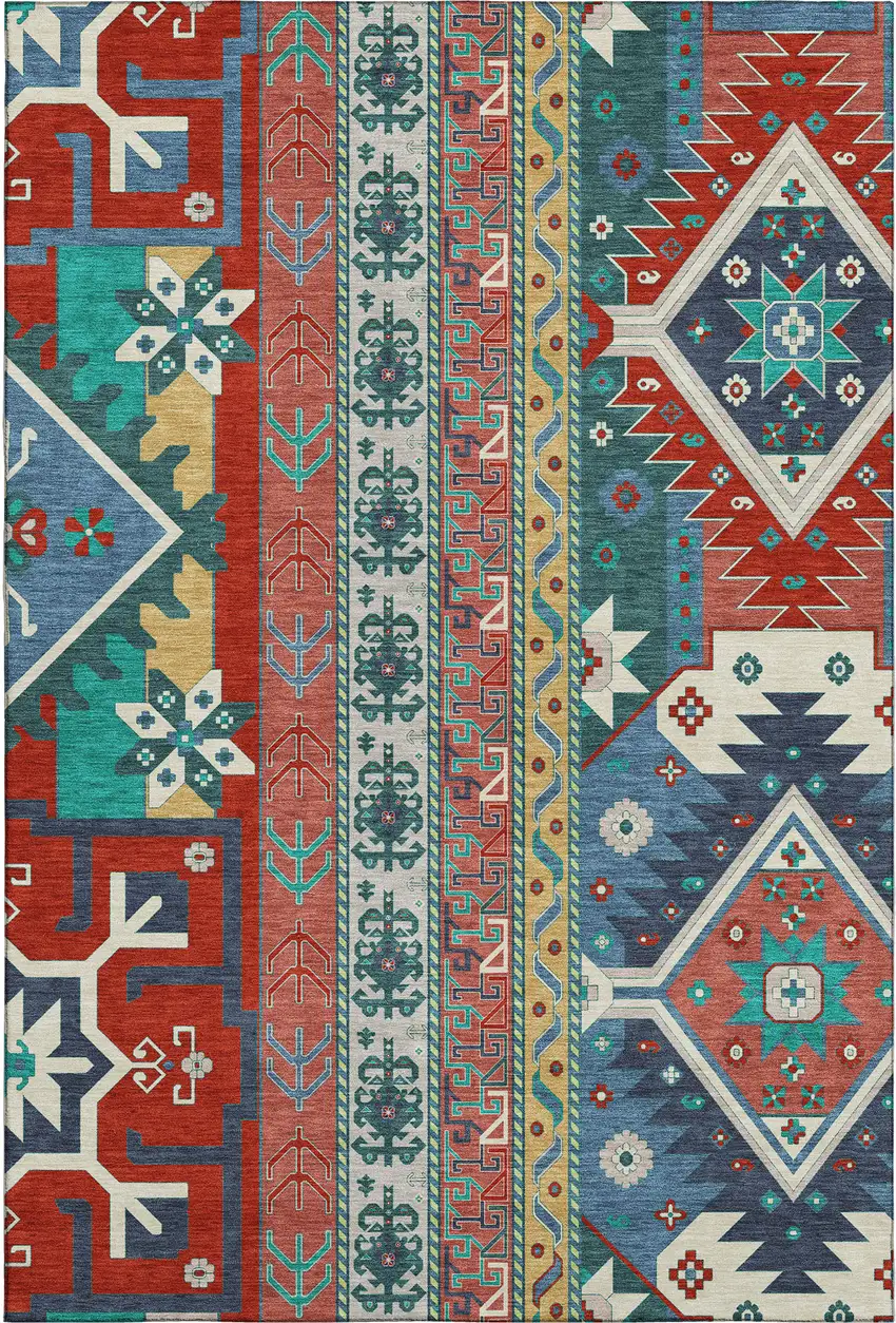 Red Blue And Green Southwestern Washable Area Rug With UV Protection Photo 1