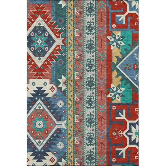 Red Blue And Green Southwestern Washable Area Rug With UV Protection Photo 3