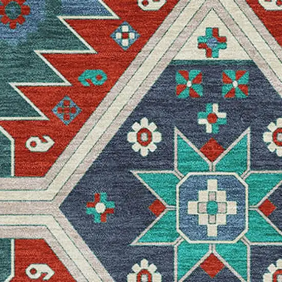 Red Blue And Green Southwestern Washable Area Rug With UV Protection Photo 2