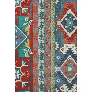 Photo of Red Blue And Green Southwestern Washable Area Rug With UV Protection