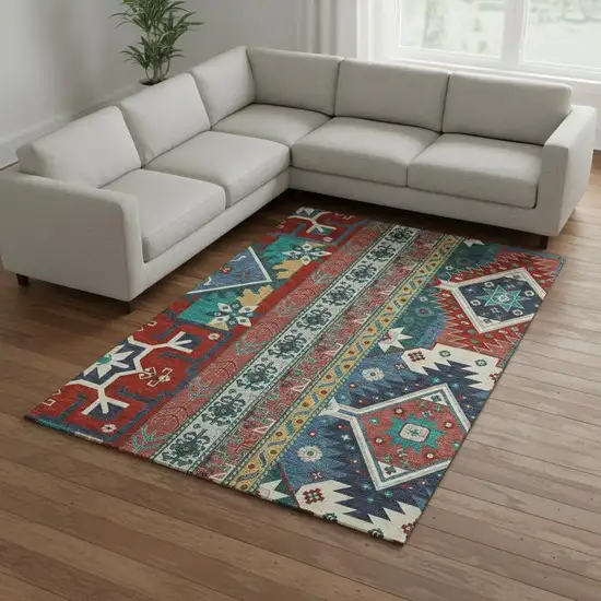 Red Blue And Green Southwestern Washable Area Rug With UV Protection Photo 2