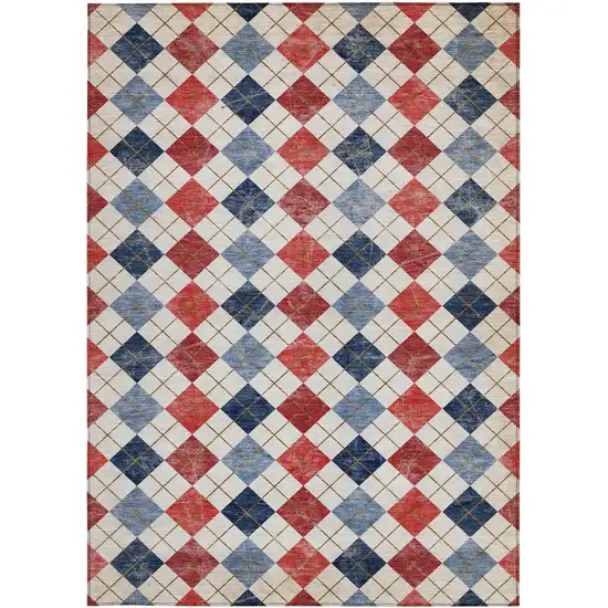 Red Blue And Ivory Geometric Washable Indoor Outdoor Area Rug Photo 5