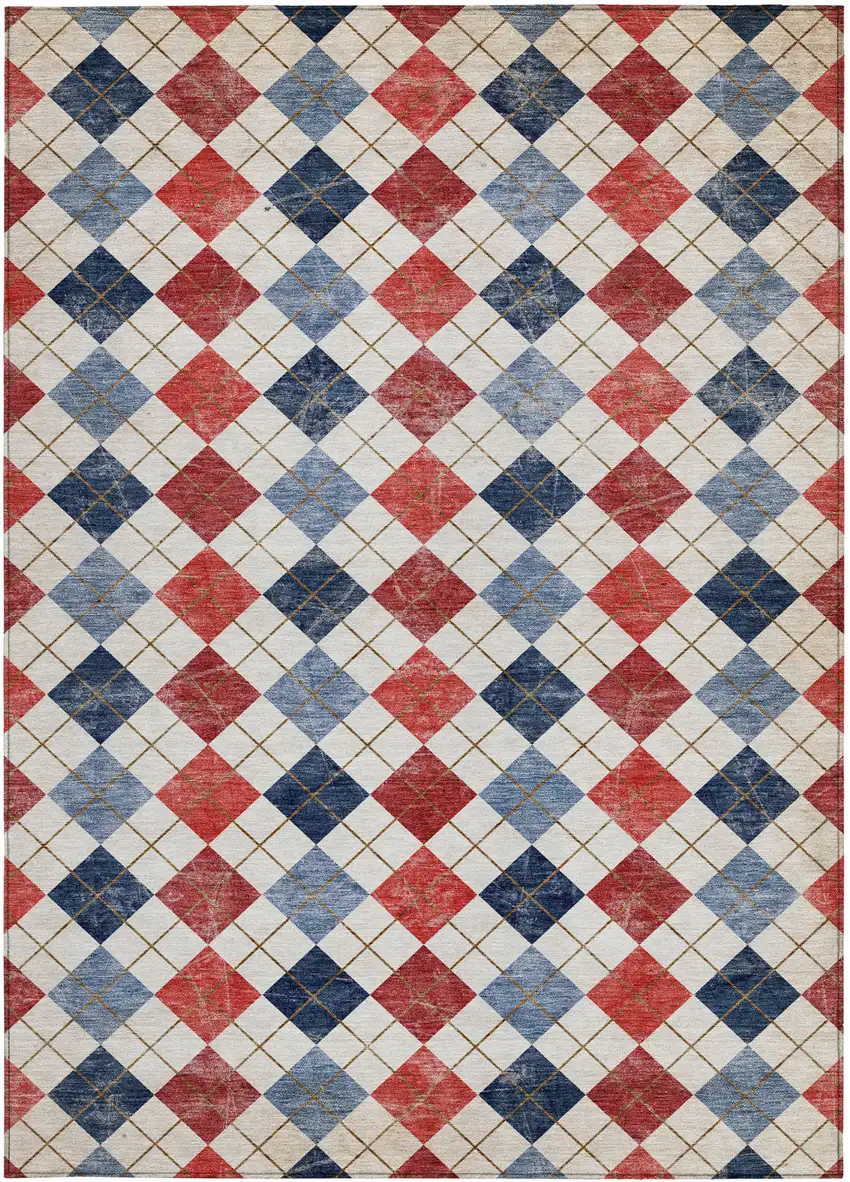 Red Blue And Ivory Geometric Washable Indoor Outdoor Area Rug Photo 5