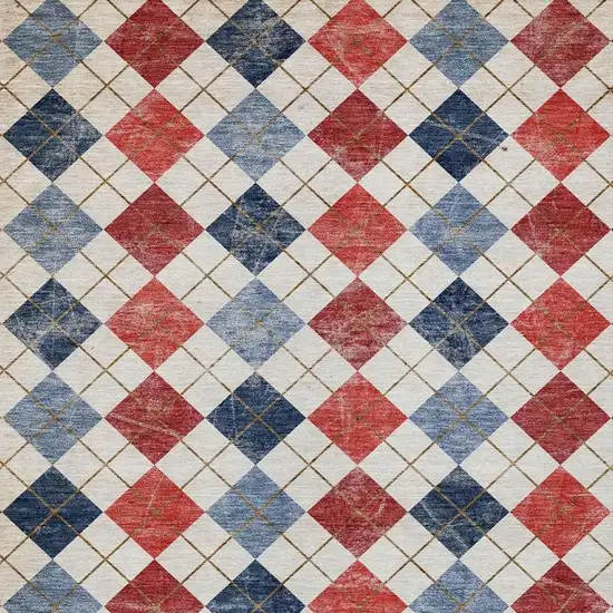 Red Blue And Ivory Geometric Washable Indoor Outdoor Area Rug Photo 6