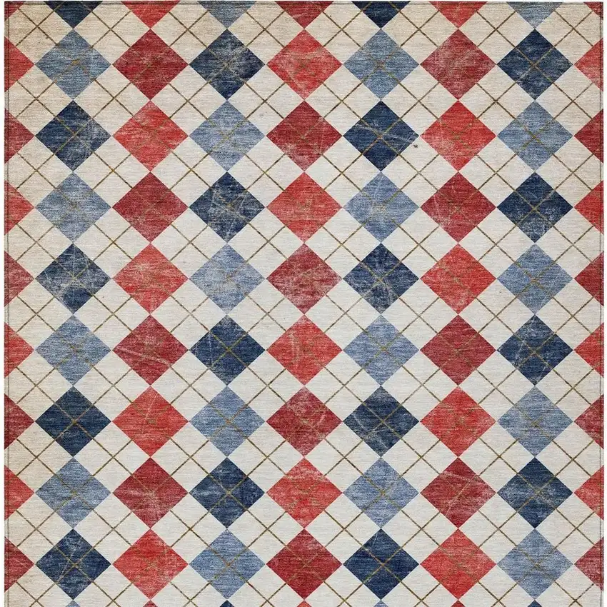 Red Blue And Ivory Geometric Washable Indoor Outdoor Area Rug Photo 4
