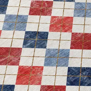 Photo of Red Blue And Ivory Geometric Washable Indoor Outdoor Area Rug