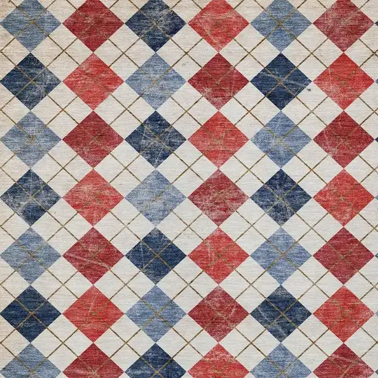 Red Blue And Ivory Geometric Washable Indoor Outdoor Area Rug Photo 7