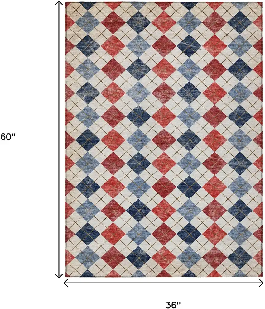 Red Blue And Ivory Geometric Washable Indoor Outdoor Area Rug Photo 3