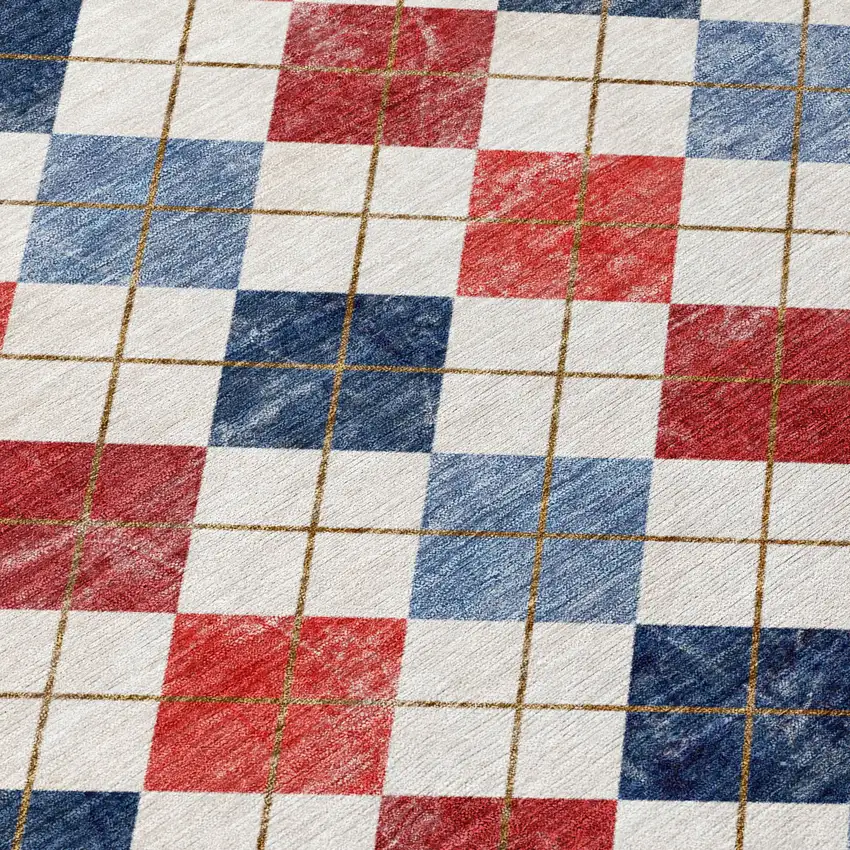 Red Blue And Ivory Geometric Washable Indoor Outdoor Area Rug Photo 7