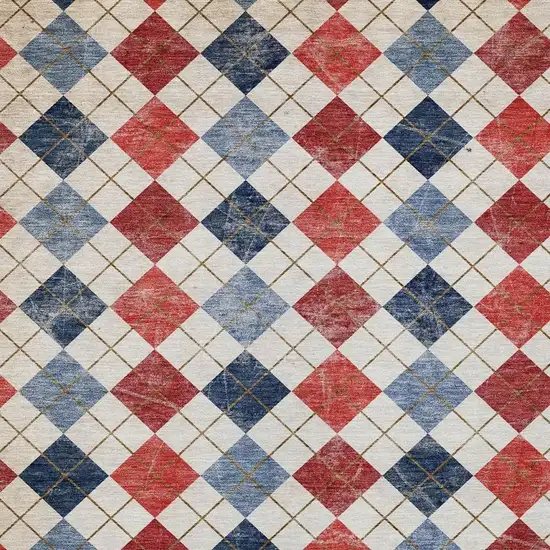 Red Blue And Ivory Geometric Washable Indoor Outdoor Area Rug Photo 6