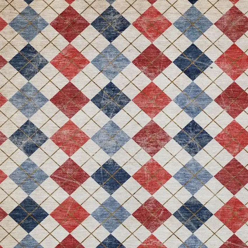 Red Blue And Ivory Geometric Washable Indoor Outdoor Area Rug Photo 6