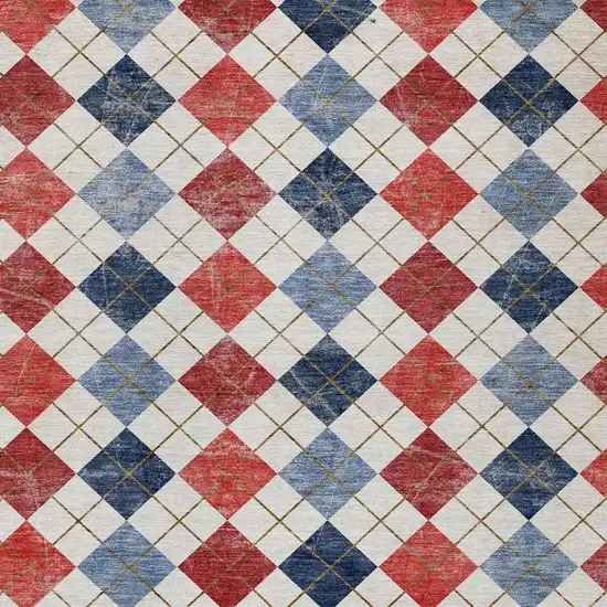 Red Blue And Ivory Geometric Washable Indoor Outdoor Area Rug Photo 7