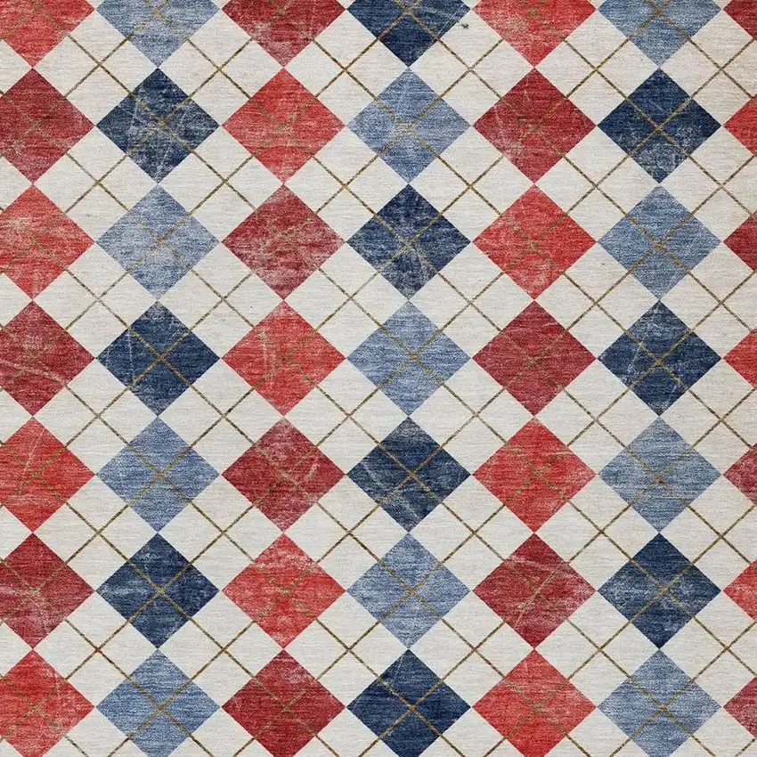 Red Blue And Ivory Geometric Washable Indoor Outdoor Area Rug Photo 7