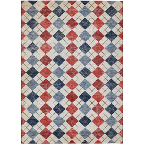 Red Blue And Ivory Geometric Washable Indoor Outdoor Area Rug Photo 2