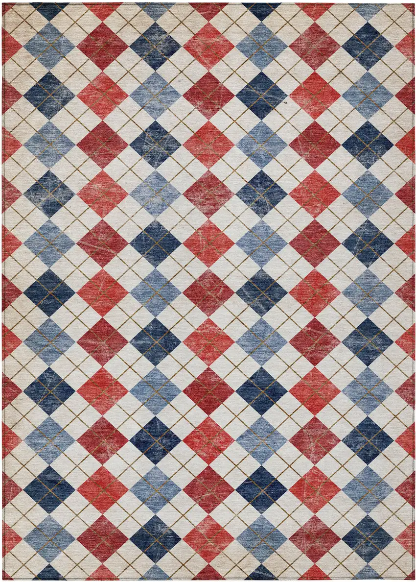 Red Blue And Ivory Geometric Washable Indoor Outdoor Area Rug Photo 2