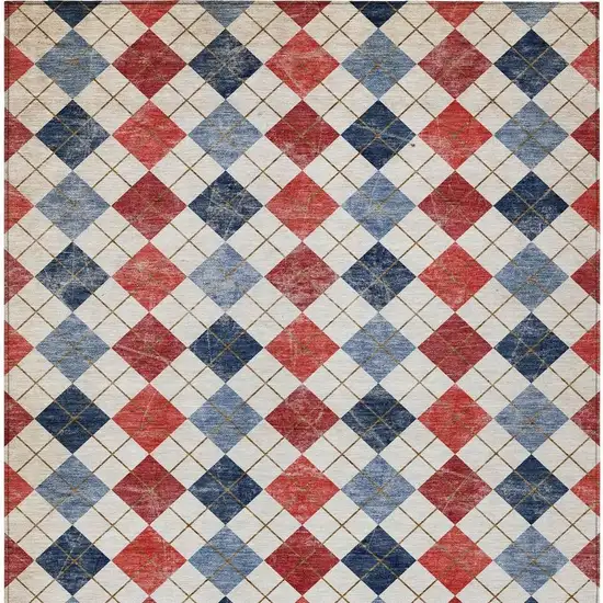 Red Blue And Ivory Geometric Washable Indoor Outdoor Area Rug Photo 5