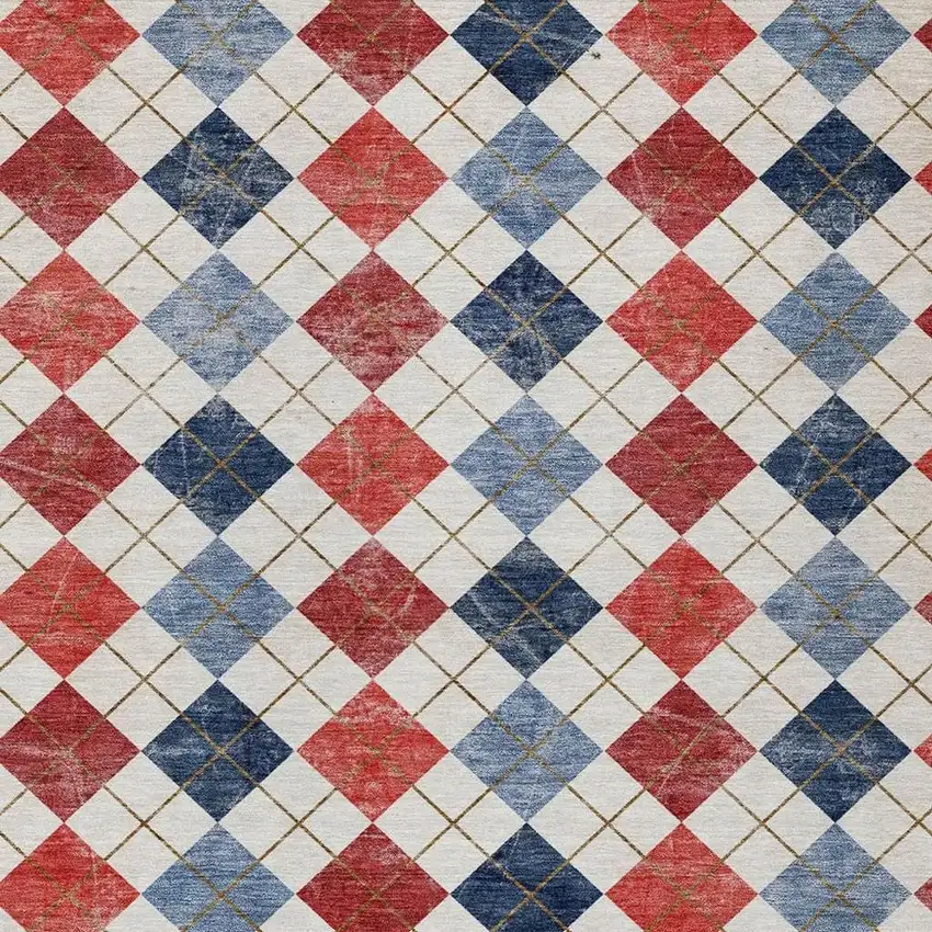 Red Blue And Ivory Geometric Washable Indoor Outdoor Area Rug Photo 6