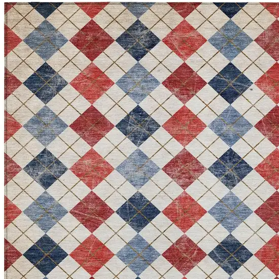 Red Blue And Ivory Geometric Washable Indoor Outdoor Area Rug Photo 4