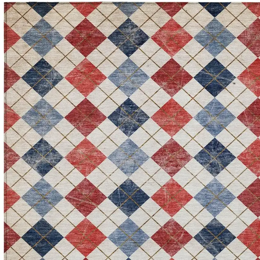 Red Blue And Ivory Geometric Washable Indoor Outdoor Area Rug Photo 4