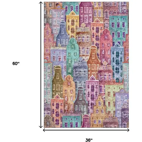 Red Blue And Lavender Abstract Geometric Washable Area Rug With UV Protection Photo 3