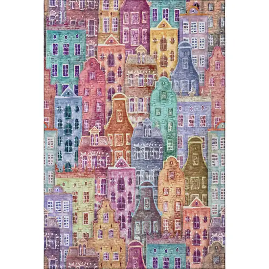 Red Blue And Lavender Abstract Geometric Washable Area Rug With UV Protection Photo 4