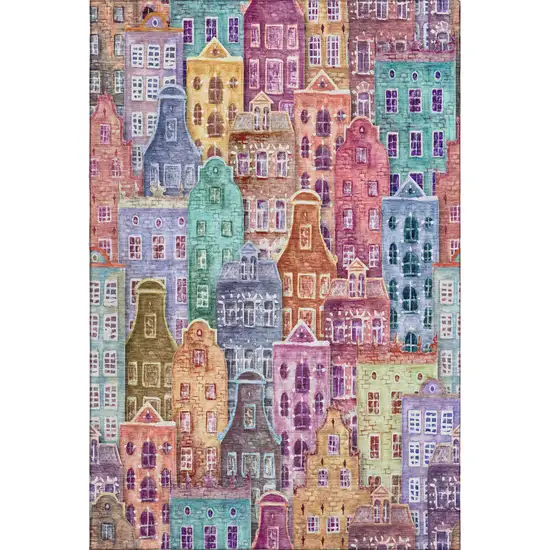 Red Blue And Lavender Abstract Geometric Washable Area Rug With UV Protection Photo 1