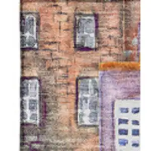 Photo of Red Blue And Lavender Abstract Geometric Washable Area Rug With UV Protection