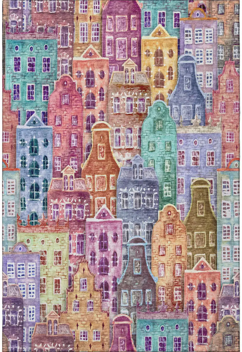 Red Blue And Lavender Abstract Geometric Washable Area Rug With UV Protection Photo 3