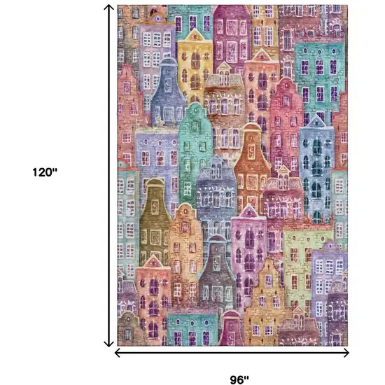 Red Blue And Lavender Abstract Geometric Washable Area Rug With UV Protection Photo 3