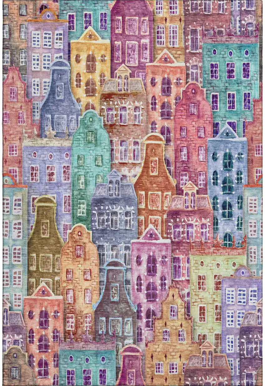 Red Blue And Lavender Abstract Geometric Washable Area Rug With UV Protection Photo 1