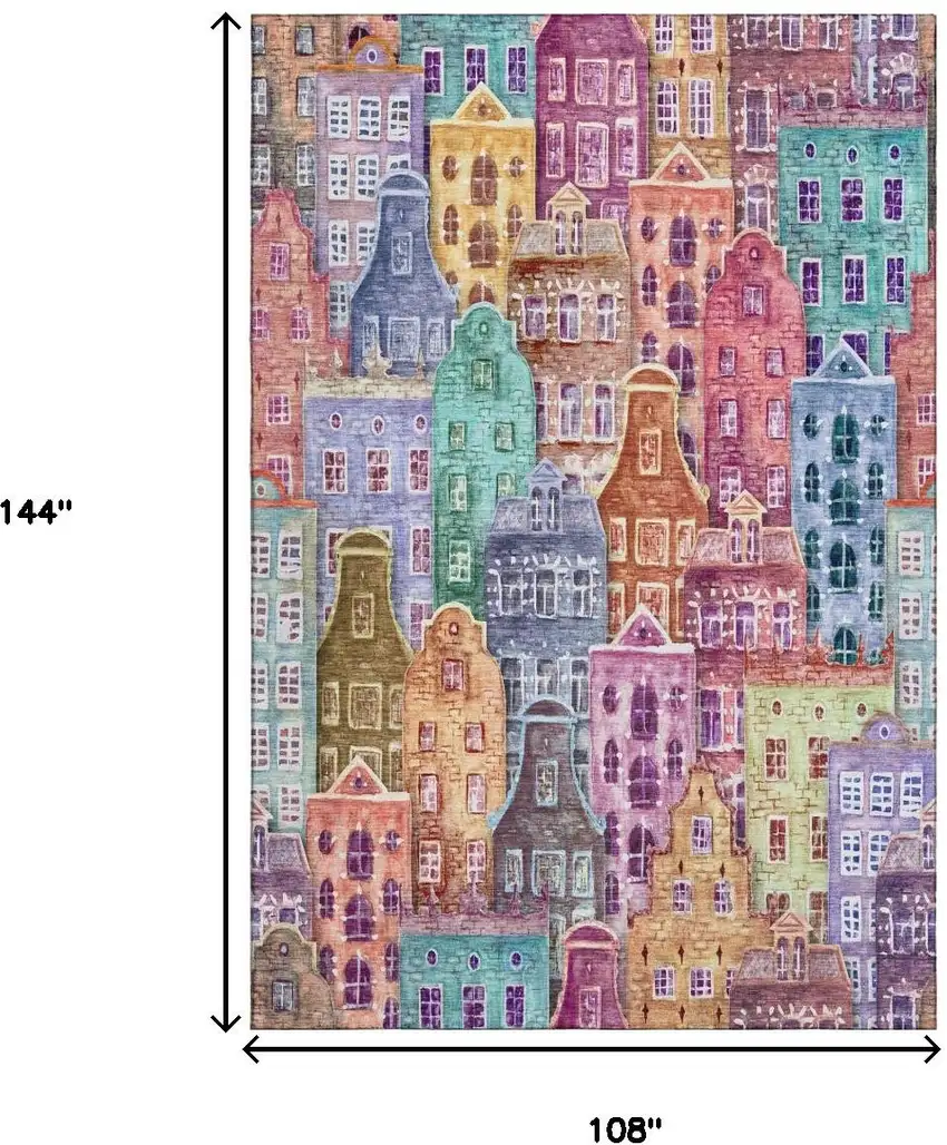 Red Blue And Lavender Abstract Geometric Washable Area Rug With UV Protection Photo 3