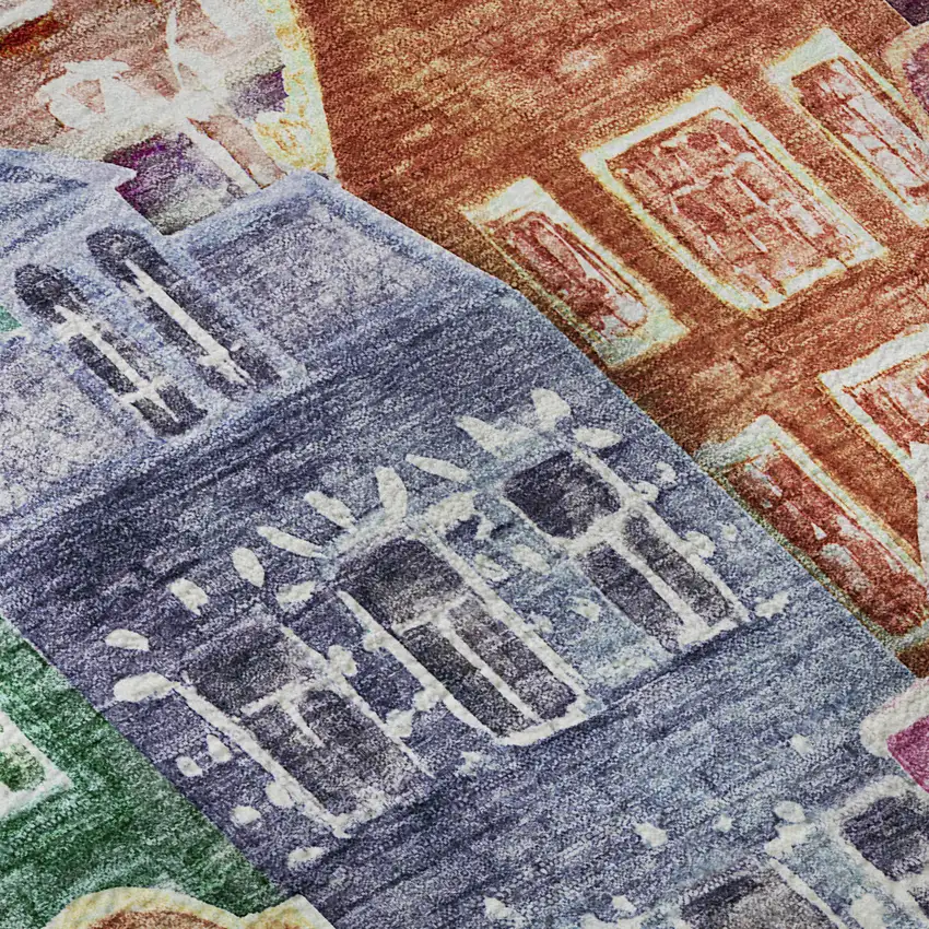 Red Blue And Lavender Abstract Geometric Washable Area Rug With UV Protection Photo 9