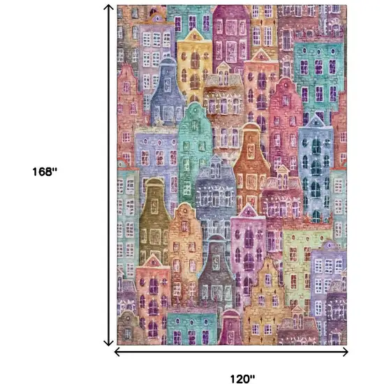 Red Blue And Lavender Abstract Geometric Washable Area Rug With UV Protection Photo 3