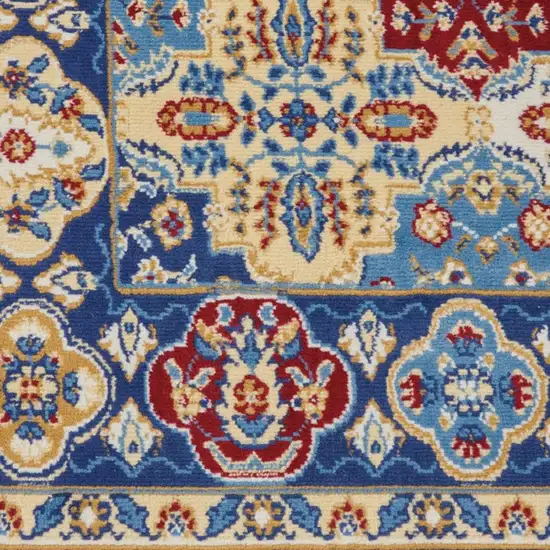 Red Blue And Light Brown Ogee Distressed Area Rug Photo 1