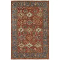 Photo of Red Blue And Orange Wool Floral Hand Knotted Stain Resistant Area Rug With Fringe