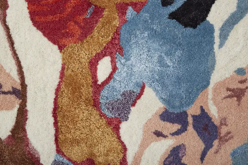 Red Blue And Purple Floral Tufted Handmade Area Rug Photo 9