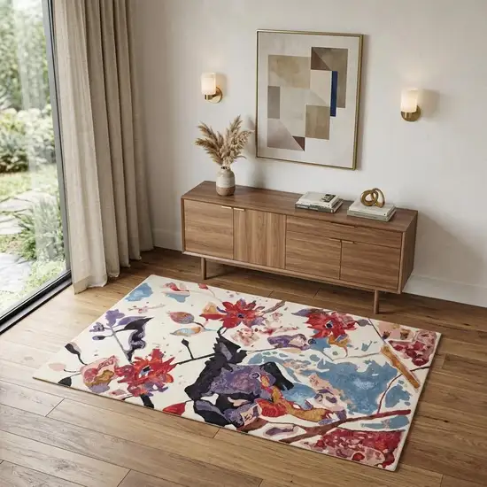 Blue and Red Floral Hand Tufted Area Rug Photo 1