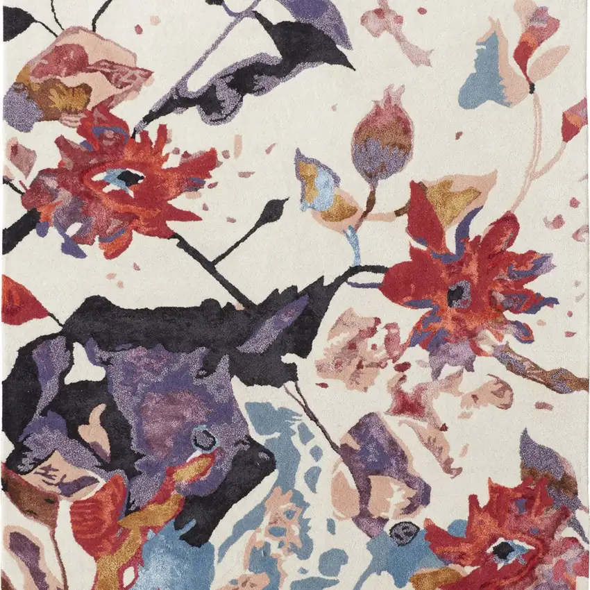 Red Blue And Purple Floral Tufted Handmade Area Rug Photo 11