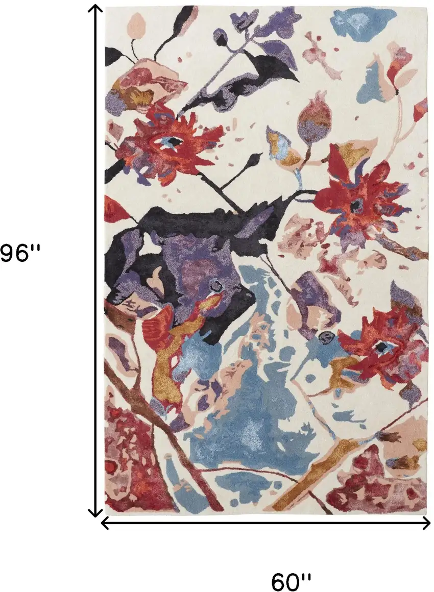 Red Blue And Purple Floral Tufted Handmade Area Rug Photo 12