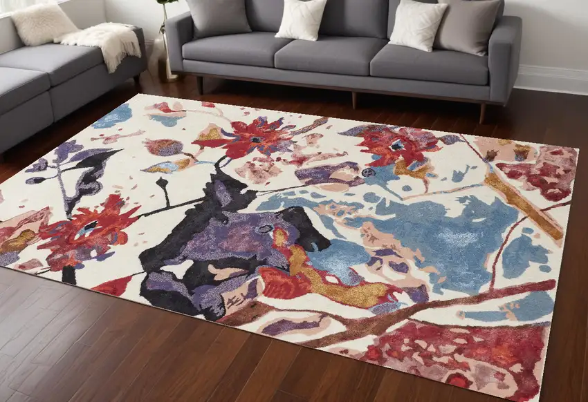 Blue and Red Floral Hand Tufted Area Rug Photo 1