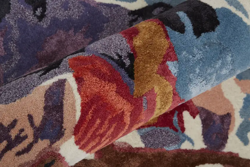 Red Blue And Purple Floral Tufted Handmade Area Rug Photo 8