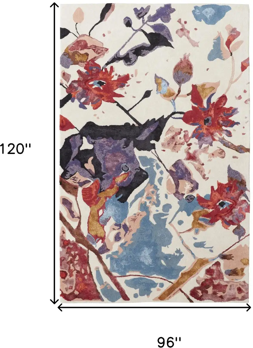 Red Blue And Purple Floral Tufted Handmade Area Rug Photo 10