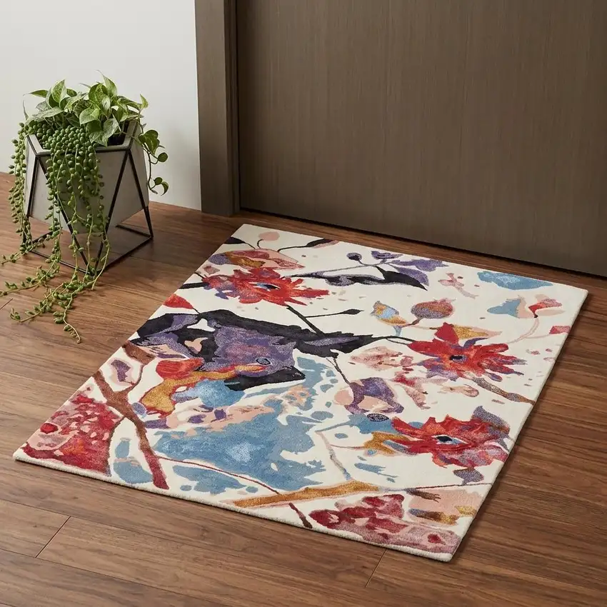 Blue and Red Floral Hand Tufted Area Rug Photo 1