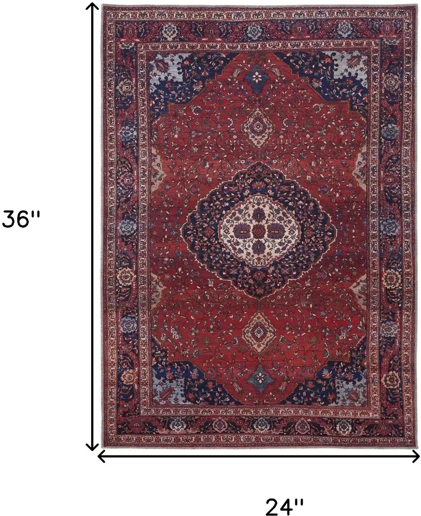 Red Blue And Tan Floral Power Loom Area Rug Photo 10