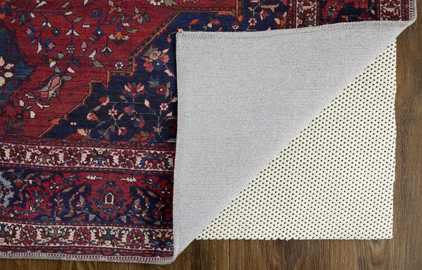 Red Blue And Tan Floral Power Loom Area Rug Photo 3